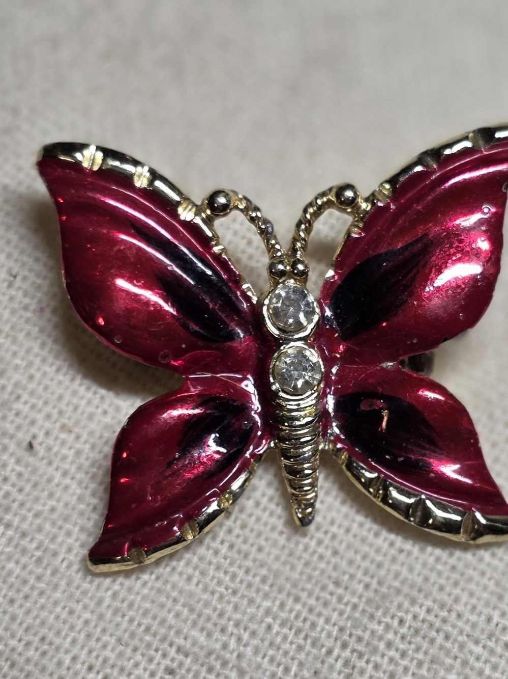 Vintage Butterfly Brooch with Crystal Accents